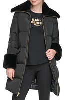 Karl Lagerfeld Paris Down & Feather Puffer Coat with Faux Fur Trim Black at Nordstrom,