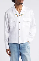 PacSun Global Auto Embroidered Floral Long Sleeve Camp Shirt White at Nordstrom,