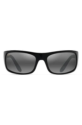 Maui Jim 'Peahi - PolarizedPlus2' 67mm Sunglasses in Gloss Black /Neutral Grey at Nordstrom