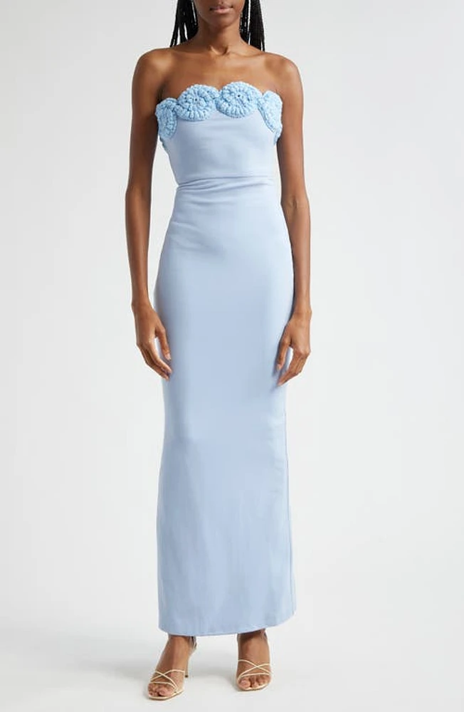 Elexiay Edo Stitch Strapless Gown in Baby Blue at Nordstrom, Size Large