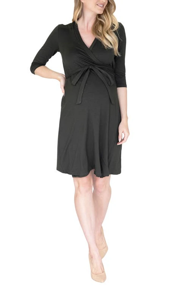 Angel Maternity Empire Waist Maternity/Nursing Wrap Dress Black at Nordstrom,