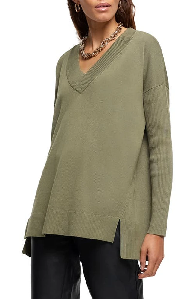 River Island V-Neck Sweater Khaki at Nordstrom,