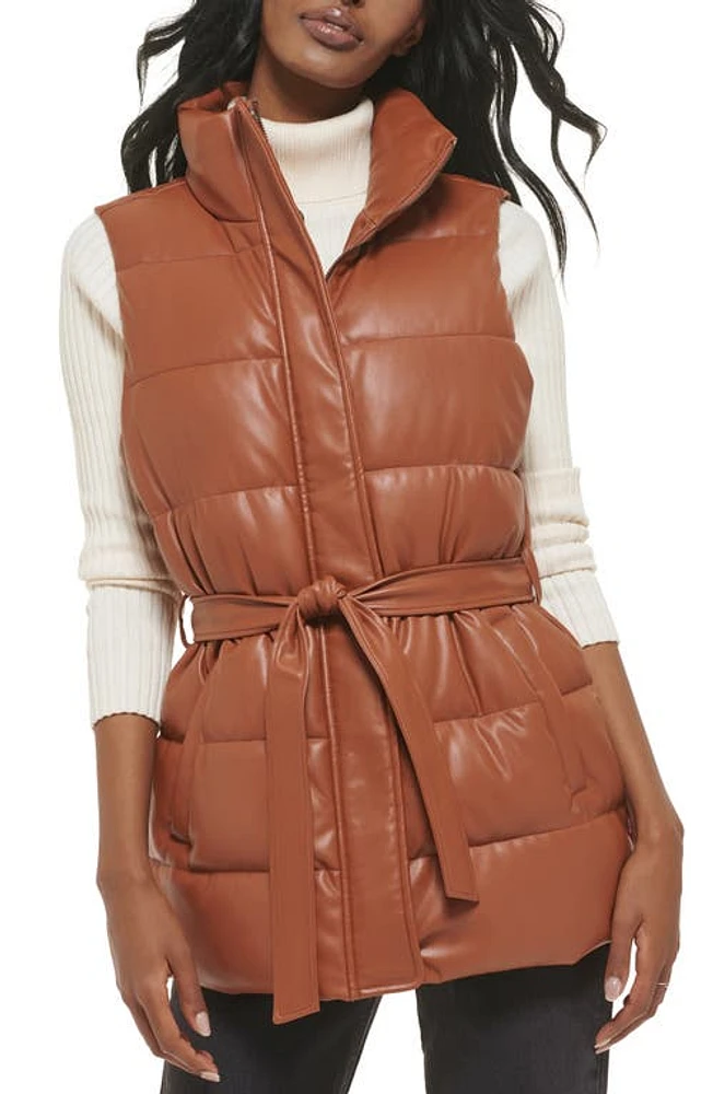 levi's 361 Belted Water Resistant Faux Leather Puffer Vest at Nordstrom,