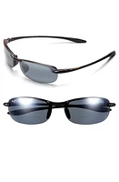 Maui Jim Makaha 64mm Polarized Oversize Round Sunglasses in Gloss Black at Nordstrom