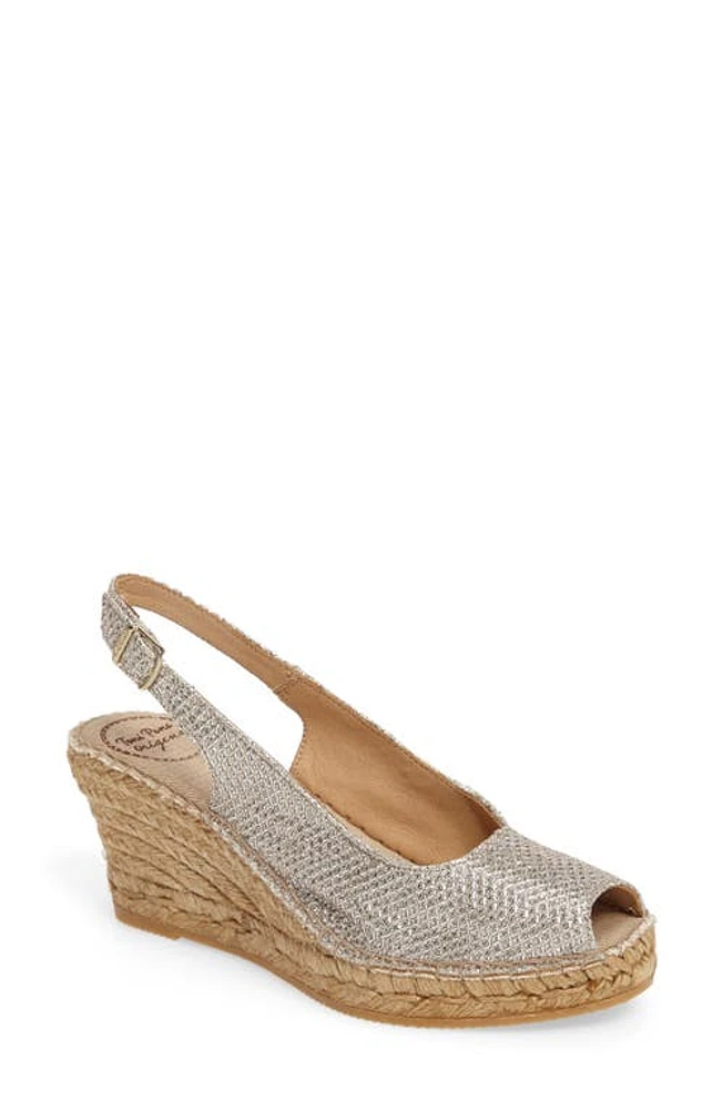 Toni Pons Calafell Slingback Wedge Espadrille in Platinum Fabric at Nordstrom, Size 8-8.5Us