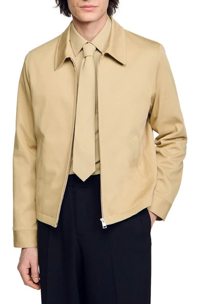 sandro Cotton Twill Zip Jacket Light Sand at Nordstrom,