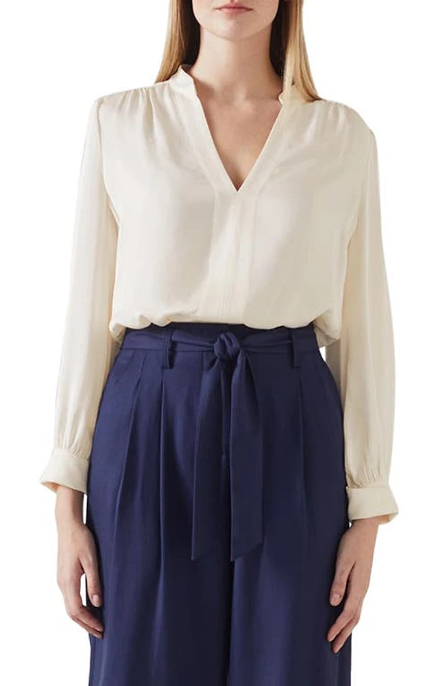 LK Bennett Selina Split Neck Top Birch at Nordstrom, Us