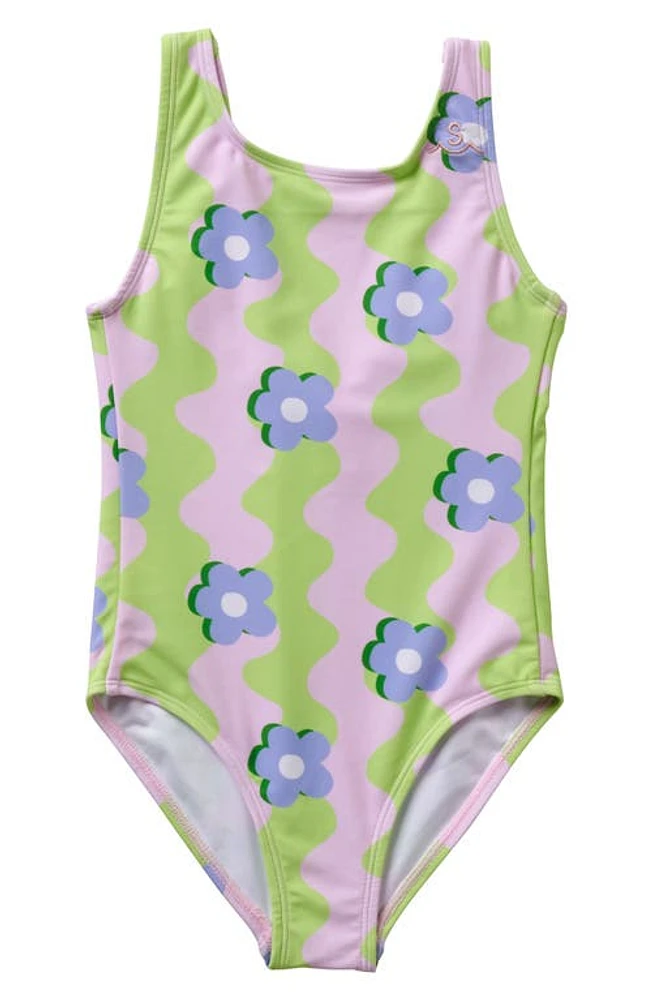 SEAESTA SURF Kids' Waivy Daisy One-Piece Swimsuit Purple Multi at Nordstrom, Y