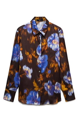 MANGO Print Satin Button-Up Shirt Brown at Nordstrom,