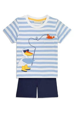 JOJO MAMAN BEBE Pelican Appliqué Cotton Graphic T-Shirt & Shorts Set Blue at Nordstrom,