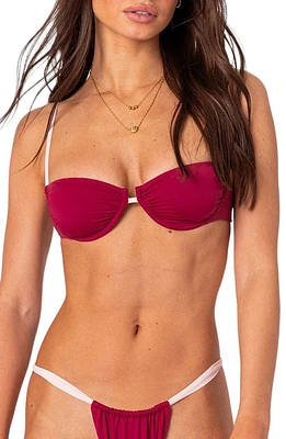 EDIKTED Leanna Contrast Underwire Bikini Top Burgundy at Nordstrom,