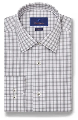 David Donahue Regular Fit Dobby Check Cotton Dress Shirt White/Pearl at Nordstrom,