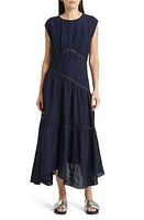 FRAME Lace Inset Handkerchief Hem Linen Blend Midi Dress at Nordstrom,