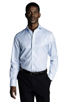 Charles Tyrwhitt Wide Stripe Non-Iron Twill Cutaway Slim Fit Shirt Single Cuff Sky Blue at Nordstrom,