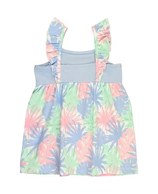 RuffleButts Girls Ruffle Strap Mixed Print Dress in Pastel Palms at Nordstrom