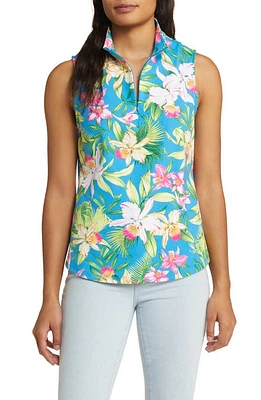 Tommy Bahama Aubrey Bayside Blooms Sleeveless Half Zip Top Blue Canal at Nordstrom,