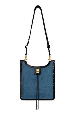 Rebecca Minkoff Medium Darren North/South Denim & Leather Crossbody Bag in Mid Blue/Black at Nordstrom