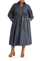 Pari Passu Oli Tie Waist Long Sleeve Denim Midi Shirtdress Indigo Wash at Nordstrom,