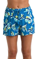 La Blanca Floral Metallic Stripe Cover-Up Shorts Ocean at Nordstrom,