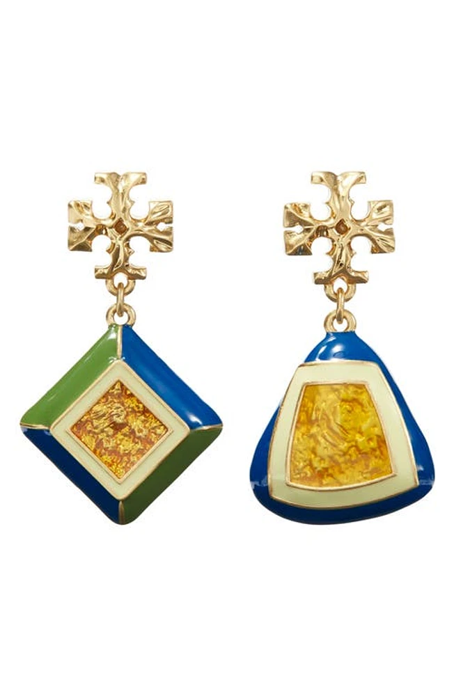 Tory Burch Rosanne Mismatched Drop Earrings in Rolled Gold /Multi at Nordstrom