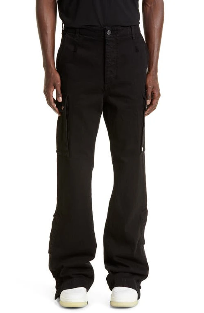 AMIRI M65 Distressed Split Hem Kick Flare Leg Cargo Jeans Black at Nordstrom,