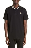 Versace Greco Collar Cotton Piqué Polo Black at Nordstrom,