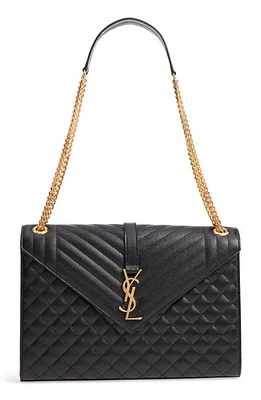 Saint Laurent Large Envelope Calfskin Shoulder Bag in Nero/Nero/Nero at Nordstrom