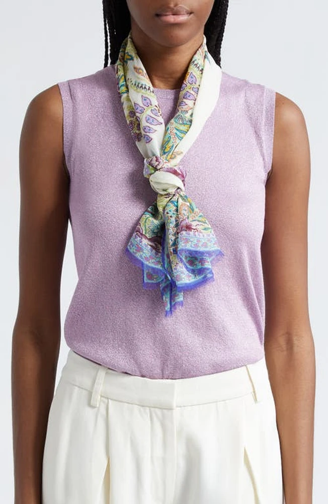 Etro Floral Print Silk Fringe Scarf in Print On White Base at Nordstrom