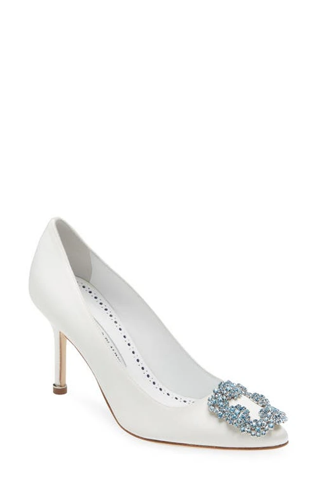 Manolo Blahnik Hangisi Blue Buckle Pump in Cream at Nordstrom, Size 12Us