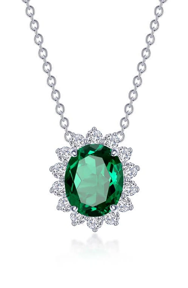 Lafonn Simulated Diamond Halo Pendant Necklace in Green at Nordstrom, Size 20