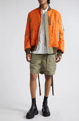 Sacai Padded Twill Utility Bomber Jacket Orange at Nordstrom,