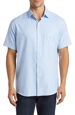 Peter Millar Geo Petals Print Performance Poplin Short Sleeve Button-Up Shirt Maritime at Nordstrom,