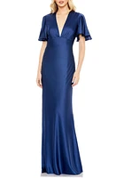 Mac Duggal Flounce Sleeve Satin Trumpet Gown at Nordstrom,