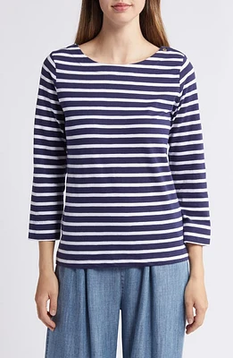 Hatley Breton Stripe Three-Quarter Sleeve Jersey Top Blue at Nordstrom,