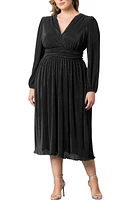 Kiyonna Sophie Pleated Midi A-Line Cocktail Dress Onyx at Nordstrom,