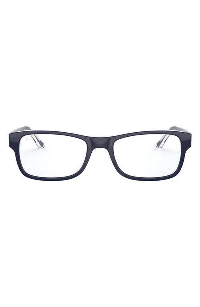 Ray-Ban Unisex 50mm Rectangular Optical Glasses in Transparent/Blue at Nordstrom