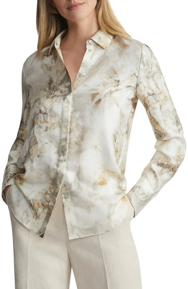 Lafayette 148 New York Scottie Leaf Print Silk Twill Button-Up Top Pebble Multi at Nordstrom,