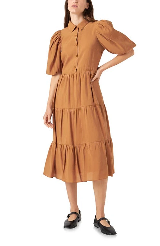 English Factory Tiered Midi Shirtdress Brown at Nordstrom,