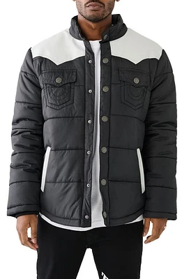 True Religion Brand Jeans Western Puffer Jacket in Jet Black/Quiet Grey at Nordstrom, Size Medium