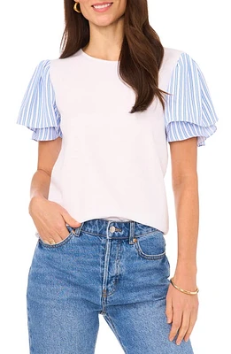 Vince Camuto Tulip Sleeve Mixed Media Top Ultra White at Nordstrom,