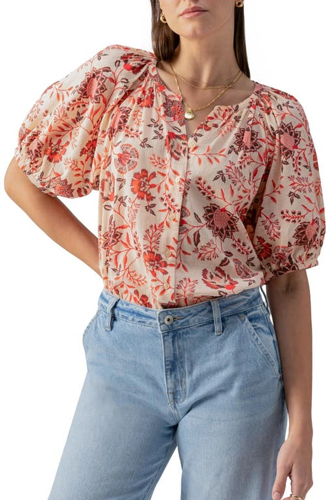 Sanctuary Floral Puff Sleeve Cotton Button-Up Top Pacific Li at Nordstrom,