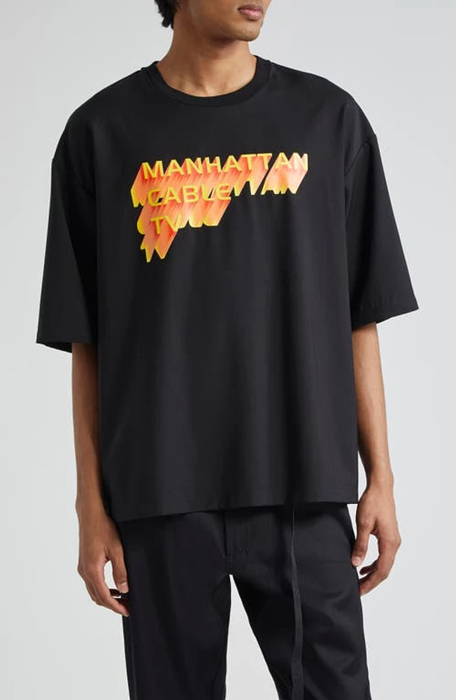 4SDesigns Manhattan Cable TV Wool Graphic T-Shirt Black at Nordstrom,