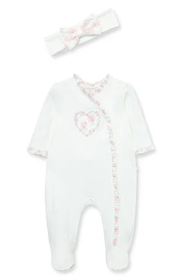 Little Me Rose Heart Cotton Footie & Headband Set Ivory at Nordstrom,