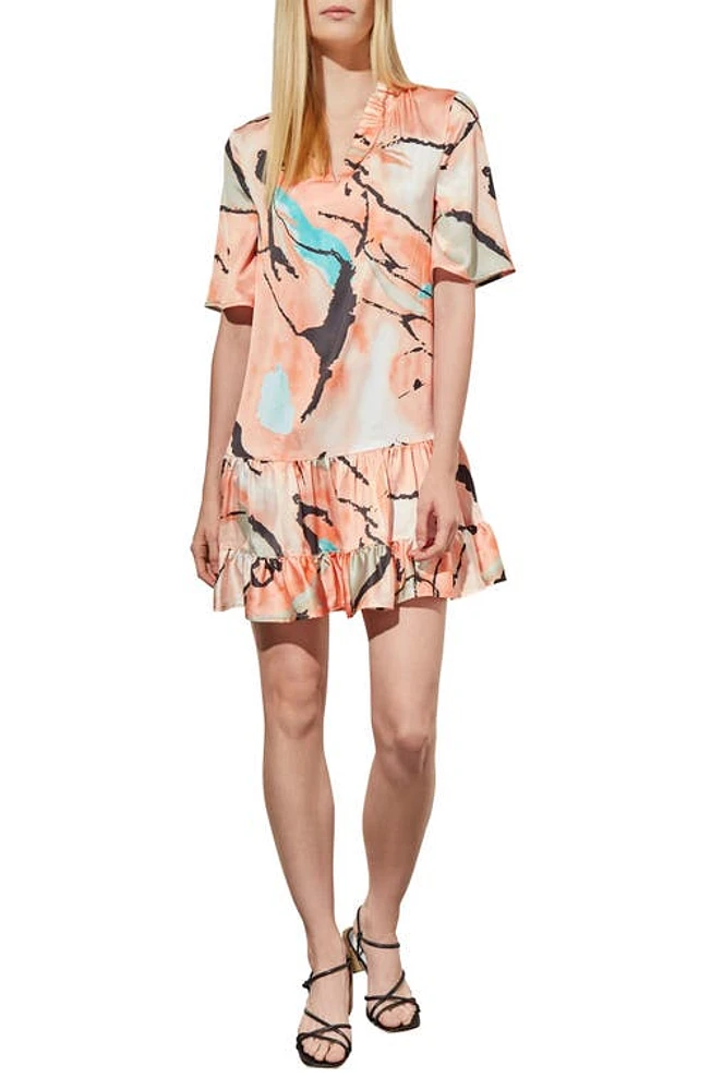 Ming Wang Abstract Print Drop Waist Minidress Coral Sand/oceanfront/limeston at Nordstrom,