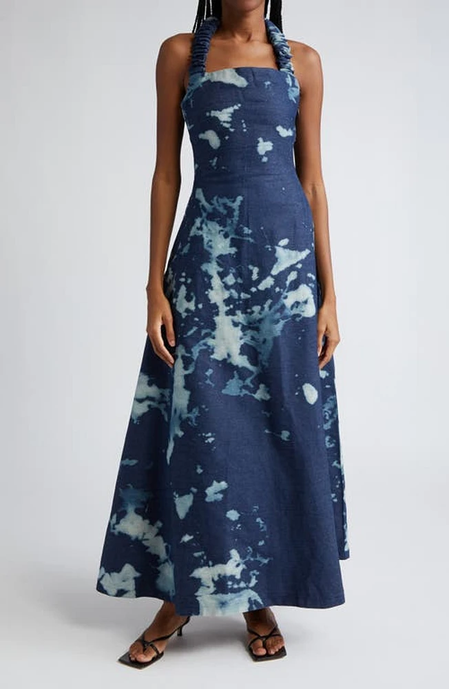 ORIRE Bubi Print Halter Denim Maxi Dress Blue at Nordstrom, Us