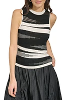 DKNY Mixed Stitch Sleeveless Sweater Black/Eggnog at Nordstrom,