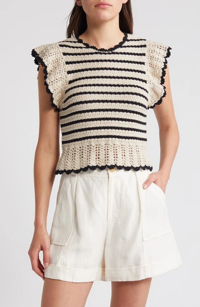 Rails Coen Ruffle Sleeve Peplum Cotton Sweater Oatmeal Black at Nordstrom,