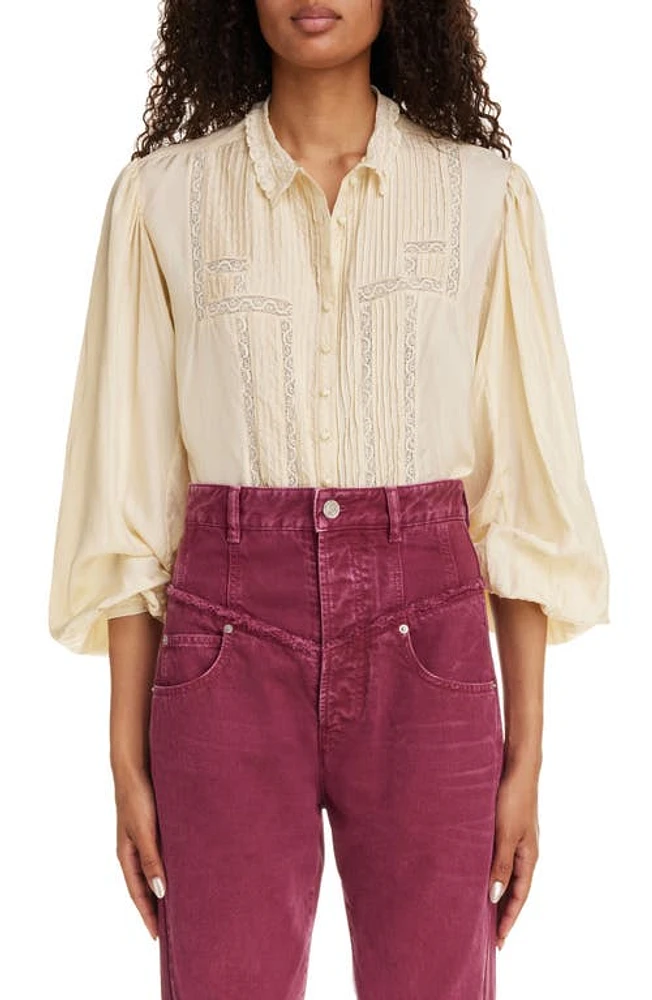 Isabel Marant Zayen Pleated Balloon Sleeve Lace Button-Up Shirt Vanilla at Nordstrom, Us