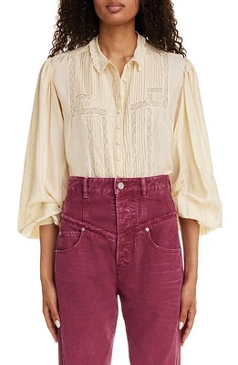 Isabel Marant Zayen Pleated Balloon Sleeve Lace Button-Up Shirt Vanilla at Nordstrom, Us