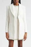 Alice + Olivia Justin Long Sleeve Tweed Blazer Minidress in Off White at Nordstrom, Size 4